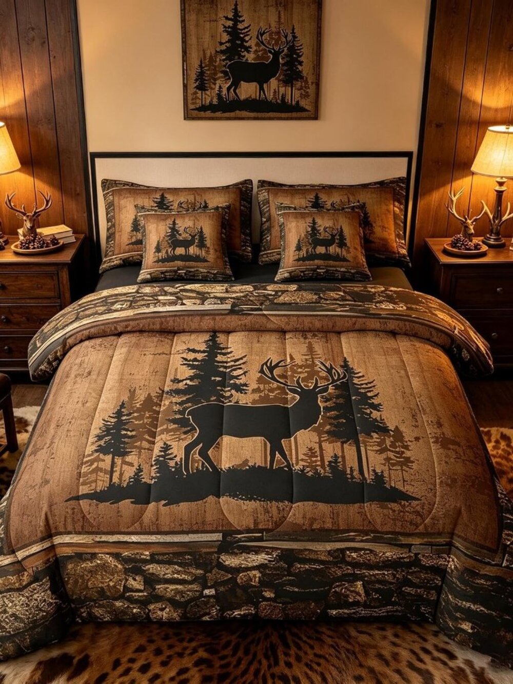 Deer Comforter Set with Sheets Queen Size 7 piece Kids Rustic Deer Hunting Beddi